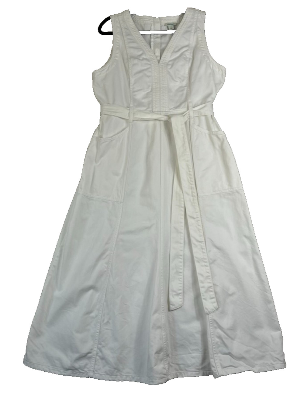 Sundance Catalog Poppy Denim Midi Belted Dress White Size 16 100% Cotton